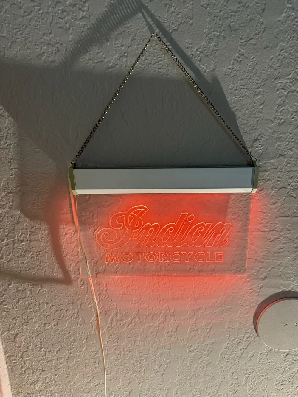Indian Motorcycle LED Acrylic Hanging Light Sign Red Illuminated Garage Decor